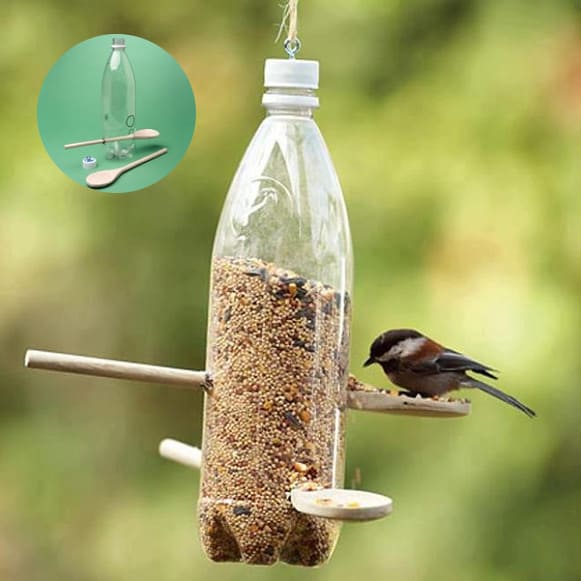 Homemade plastic bottle bird feeder