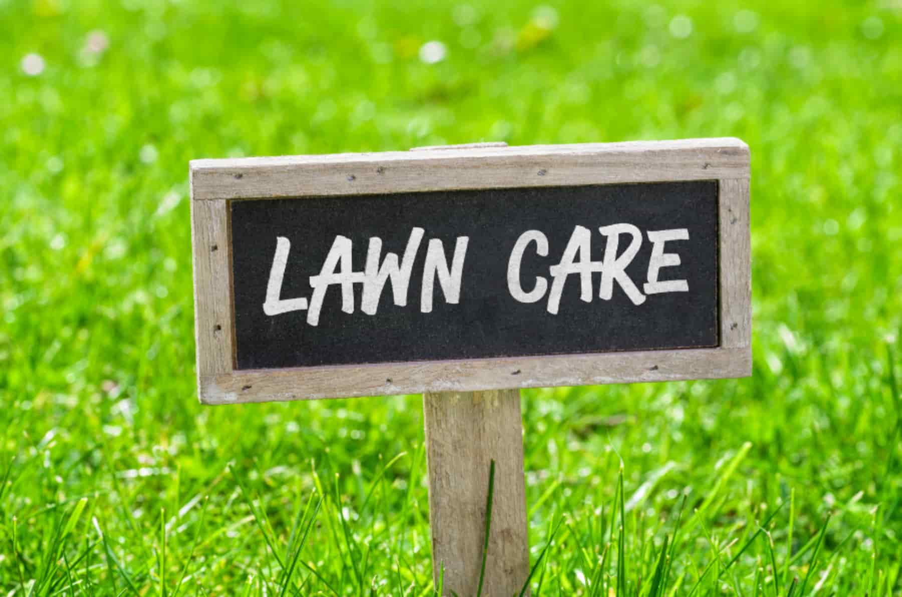 sign in a yard that reads lawn care