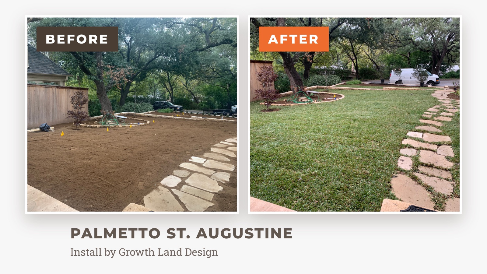 Before and after: Palmetto St. Augustine, install by Growth Land Design